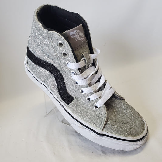 Vans SK8 Silver Glitter Hi Tops with Black Stripe 721277 Womens Size 6