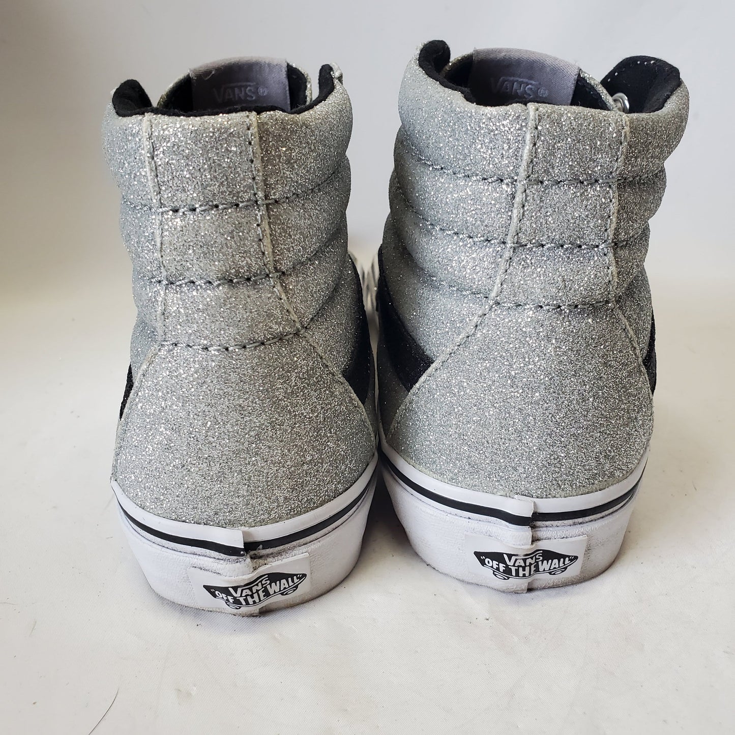 Vans SK8 Silver Glitter Hi Tops with Black Stripe 721277 Womens Size 6