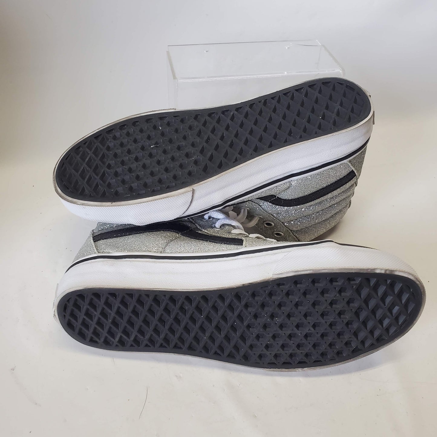 Vans SK8 Silver Glitter Hi Tops with Black Stripe 721277 Womens Size 6