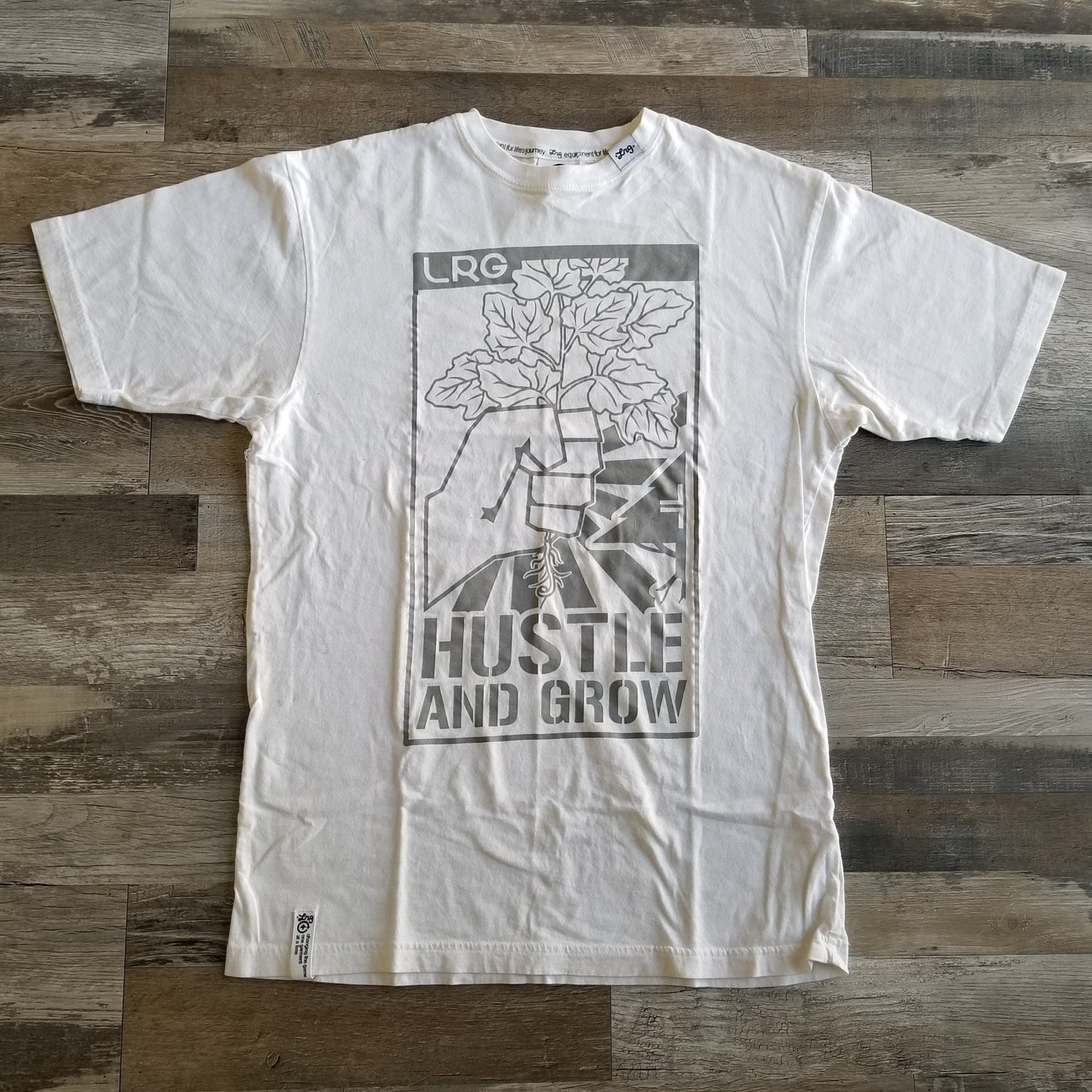 LRG Hustle and Grow T-Shirt Size M White Grey Graphic