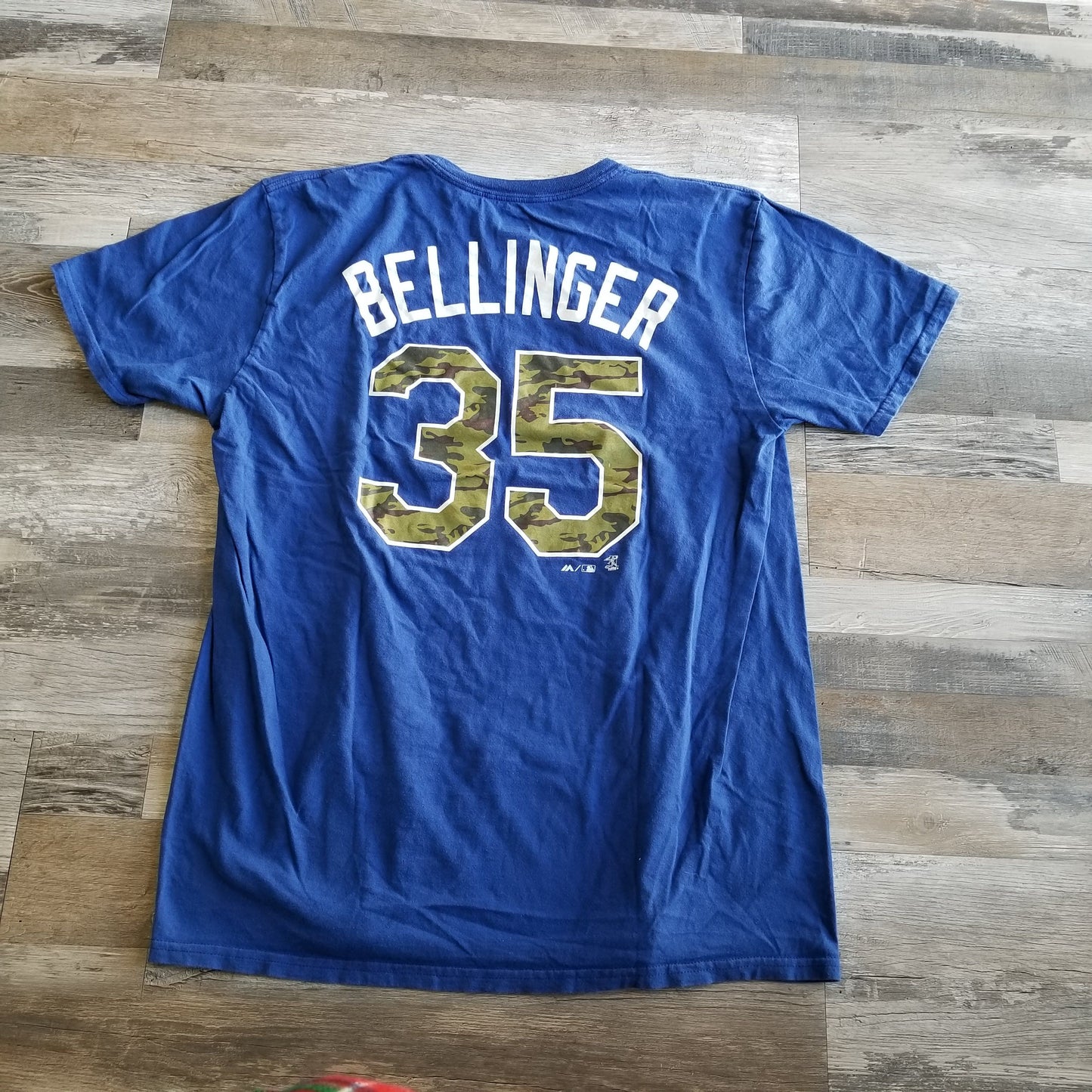 L.A. Dodgers Cody Bellinger Armed Forces Camouflage Blue T-Shirt Size L