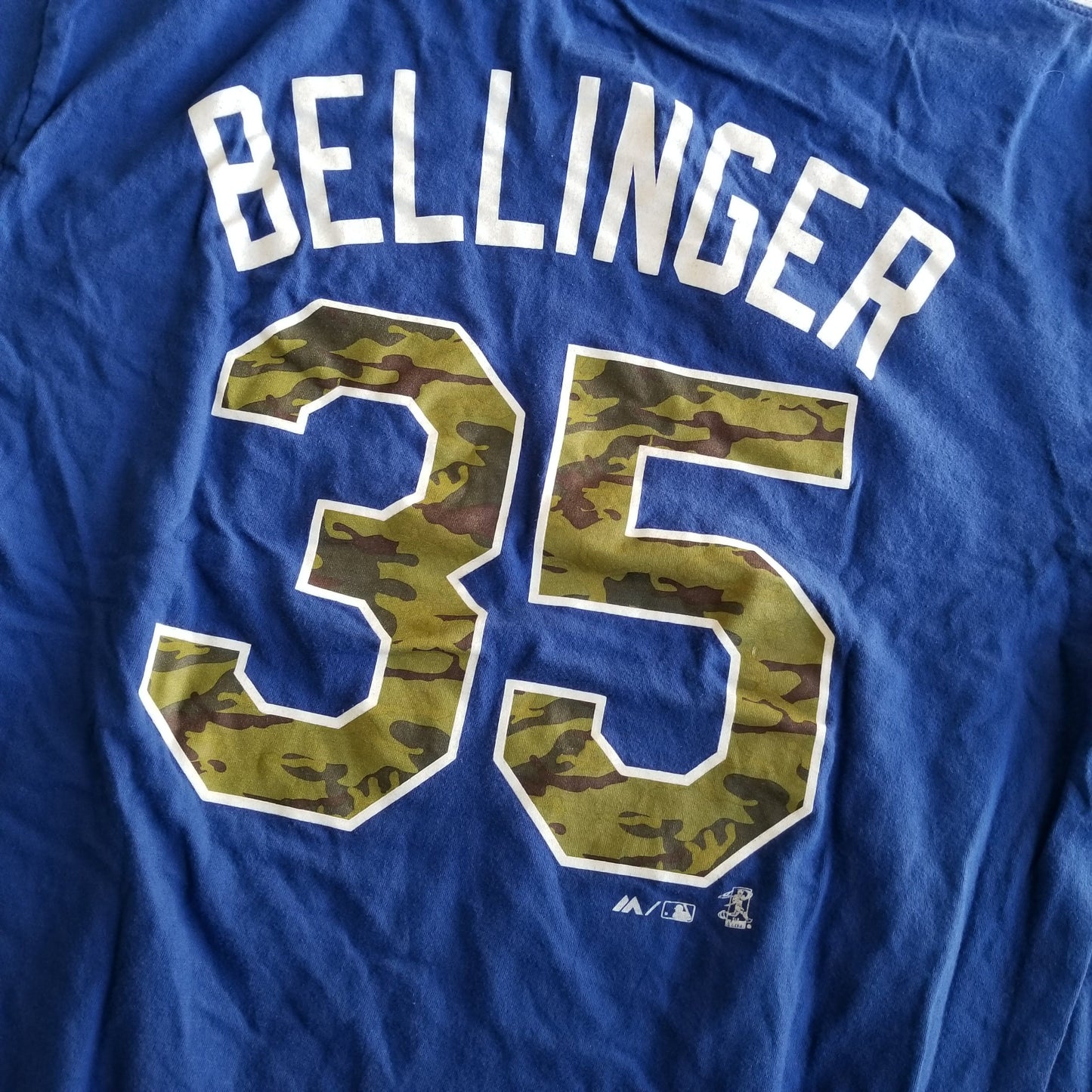 L.A. Dodgers Cody Bellinger Armed Forces Camouflage Blue T-Shirt Size L